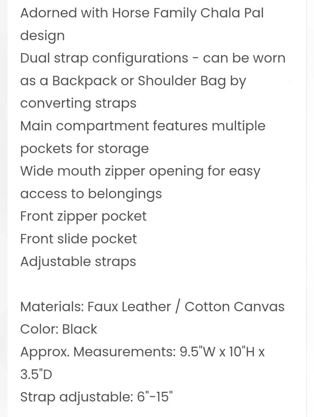 CHALA Convertible Backpack Purse Horse Family Faux Leather